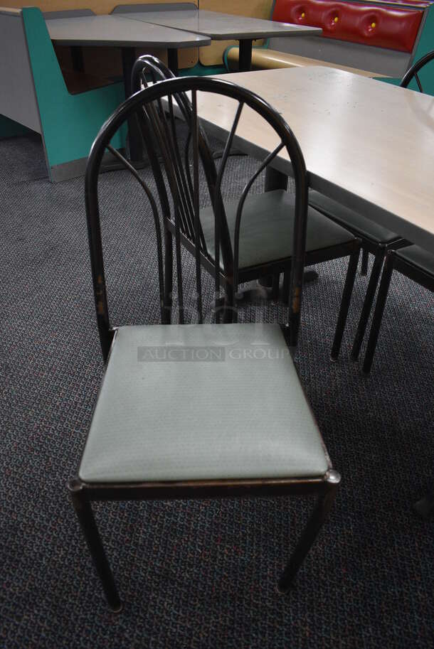 ALL ONE MONEY! Lot of Table w/ 2 Metal Table Bases and 4 Black Metal Dining Chairs w/ Green Seat! 60x30x30, 17x17x36 - Image 3 of 4