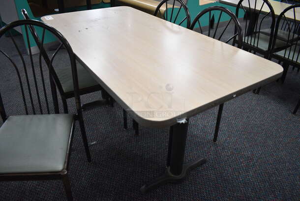 ALL ONE MONEY! Lot of Table w/ 2 Metal Table Bases and 4 Black Metal Dining Chairs w/ Green Seat! 60x30x30, 17x17x36 - Image 4 of 4