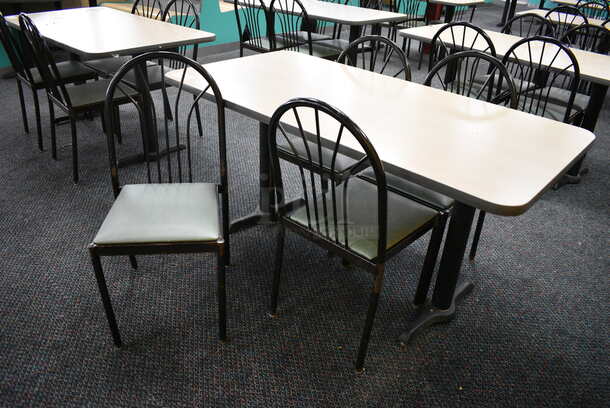 ALL ONE MONEY! Lot of Table w/ 2 Metal Table Bases and 4 Black Metal Dining Chairs w/ Green Seat! 60x30x30, 17x17x36 - Image 2 of 6