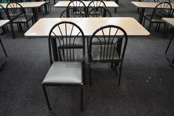 ALL ONE MONEY! Lot of Table w/ 2 Metal Table Bases and 4 Black Metal Dining Chairs w/ Green Seat! 60x30x30, 17x17x36 - Image 3 of 6