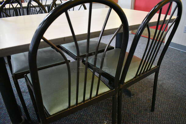 ALL ONE MONEY! Lot of Table w/ 2 Metal Table Bases and 4 Black Metal Dining Chairs w/ Green Seat! 60x30x30, 17x17x36 - Image 2 of 3