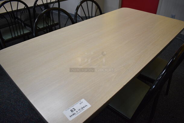 ALL ONE MONEY! Lot of Table w/ 2 Metal Table Bases and 4 Black Metal Dining Chairs w/ Green Seat! 60x30x30, 17x17x36 - Image 3 of 3