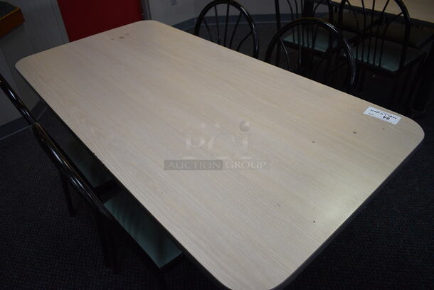 ALL ONE MONEY! Lot of Table w/ 2 Metal Table Bases and 4 Black Metal Dining Chairs w/ Green Seat! 60x30x30, 17x17x36 - Image 3 of 4