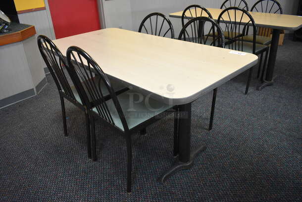 ALL ONE MONEY! Lot of Table w/ 2 Metal Table Bases and 4 Black Metal Dining Chairs w/ Green Seat! 60x30x30, 17x17x36 - Image 4 of 4