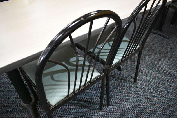 ALL ONE MONEY! Lot of Table w/ 2 Metal Table Bases and 4 Black Metal Dining Chairs w/ Green Seat! 60x30x30, 17x17x36 - Image 2 of 4
