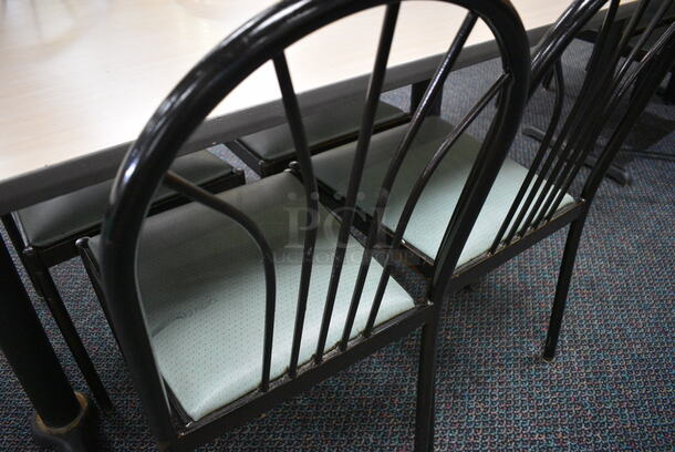 ALL ONE MONEY! Lot of Table w/ 2 Metal Table Bases and 4 Black Metal Dining Chairs w/ Green Seat! 60x30x30, 17x17x36 - Image 2 of 4