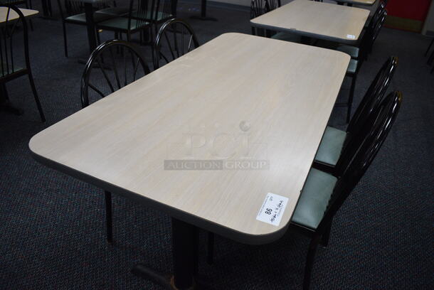 ALL ONE MONEY! Lot of Table w/ 2 Metal Table Bases and 4 Black Metal Dining Chairs w/ Green Seat! 60x30x30, 17x17x36 - Image 4 of 4