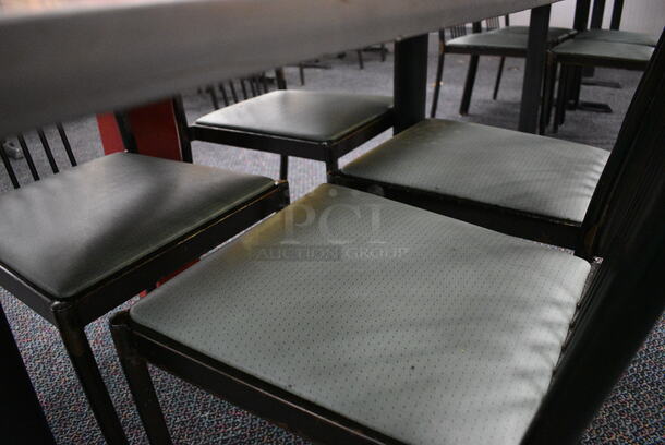 ALL ONE MONEY! Lot of Table w/ 2 Metal Table Bases and 4 Black Metal Dining Chairs w/ Green Seat! 60x30x30, 17x17x36 - Image 2 of 3
