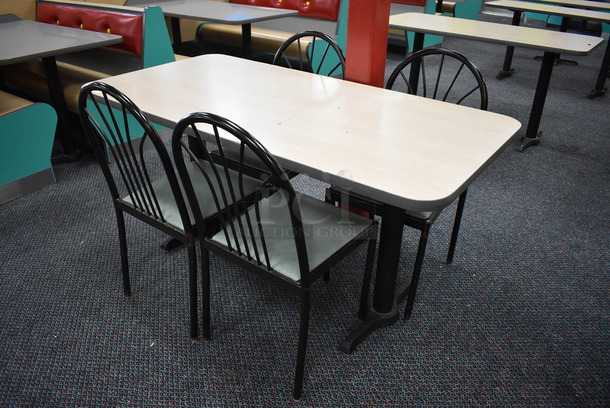 ALL ONE MONEY! Lot of Table w/ 2 Metal Table Bases and 4 Black Metal Dining Chairs w/ Green Seat! 60x30x30, 17x17x36 - Image 3 of 3