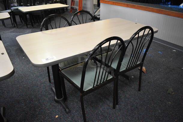 ALL ONE MONEY! Lot of Table w/ 2 Metal Table Bases and 4 Black Metal Dining Chairs w/ Green Seat! 60x30x30, 17x17x36 - Image 1 of 4