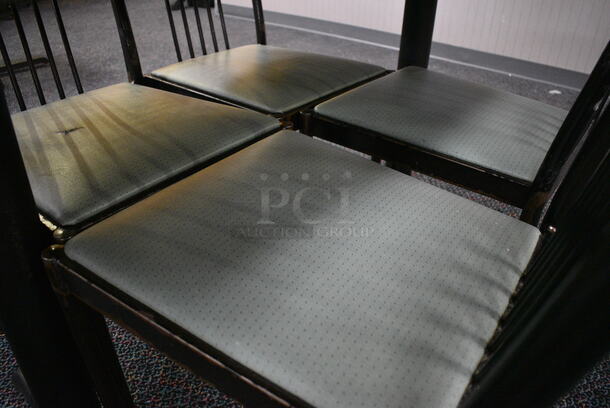 ALL ONE MONEY! Lot of Table w/ 2 Metal Table Bases and 4 Black Metal Dining Chairs w/ Green Seat! 60x30x30, 17x17x36 - Image 3 of 4