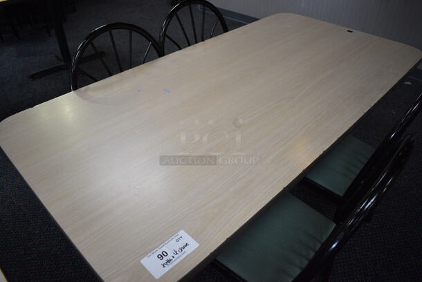 ALL ONE MONEY! Lot of Table w/ 2 Metal Table Bases and 4 Black Metal Dining Chairs w/ Green Seat! 60x30x30, 17x17x36 - Image 4 of 4