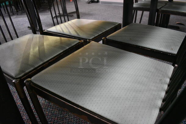 ALL ONE MONEY! Lot of Table w/ 2 Metal Table Bases and 4 Black Metal Dining Chairs w/ Green Seat! 60x30x30, 17x17x36 - Image 2 of 3