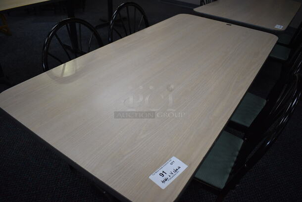 ALL ONE MONEY! Lot of Table w/ 2 Metal Table Bases and 4 Black Metal Dining Chairs w/ Green Seat! 60x30x30, 17x17x36 - Image 3 of 3