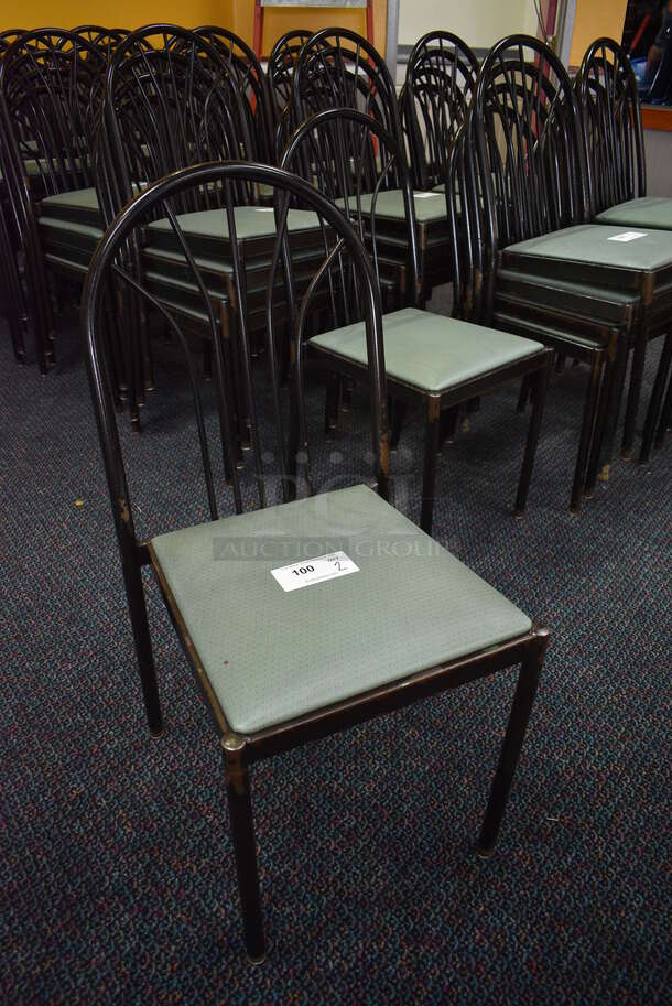 4 Black Metal Dining Chairs w/ Green Seats. Stock Picture - Cosmetic Condition May Vary. 17x17x36. 4 Times Your Bid! - Image 2 of 5