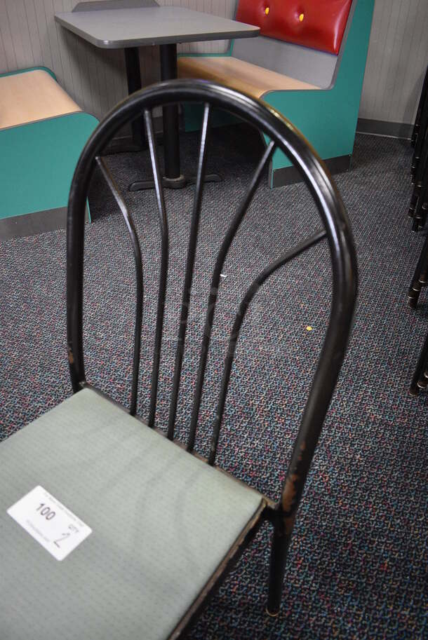 4 Black Metal Dining Chairs w/ Green Seats. Stock Picture - Cosmetic Condition May Vary. 17x17x36. 4 Times Your Bid! - Image 4 of 5