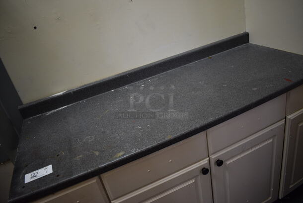 White Counter w/ Gray Countertop and 4 Doors. Includes Contents! 60.5x25.5x39. BUYER MUST REMOVE - Image 3 of 7