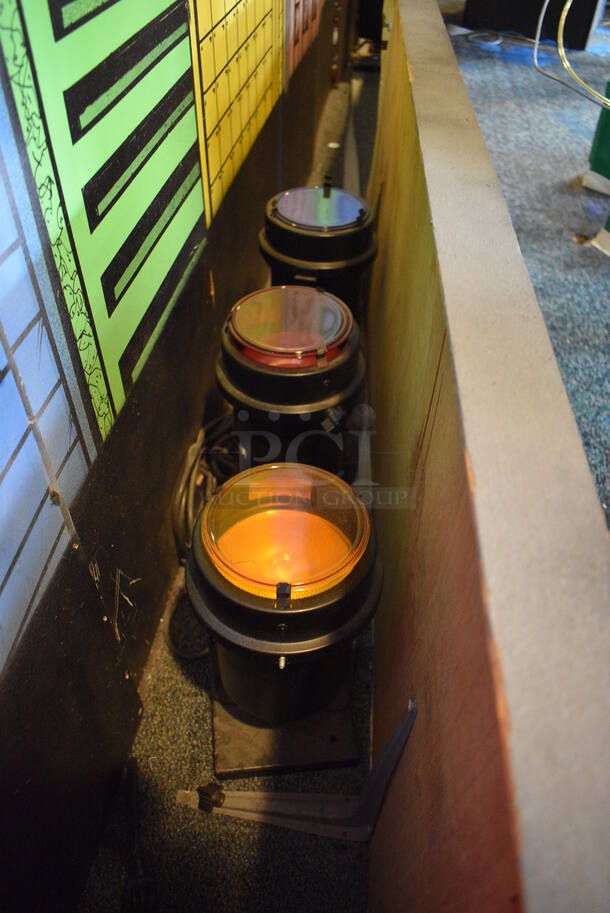 18 Black Metal Stage Lights. (12 Are Mounted To The Ceiling and 6 Are Sitting On The Stage) 6x6x12. 18 Times Your Bid! BUYER MUST REMOVE - Image 3 of 9