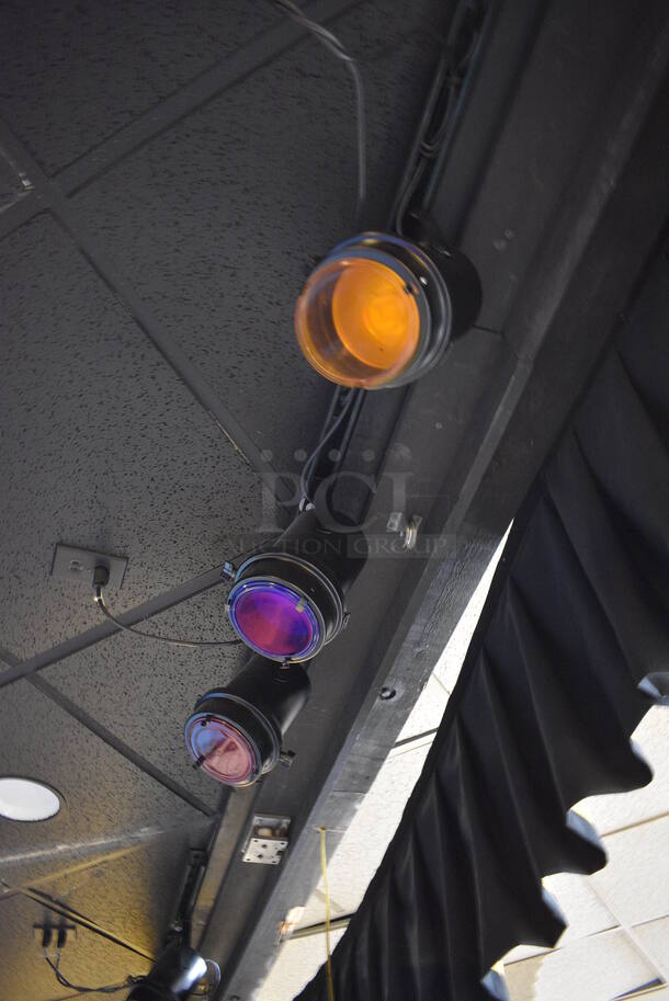 18 Black Metal Stage Lights. (12 Are Mounted To The Ceiling and 6 Are Sitting On The Stage) 6x6x12. 18 Times Your Bid! BUYER MUST REMOVE - Image 5 of 9