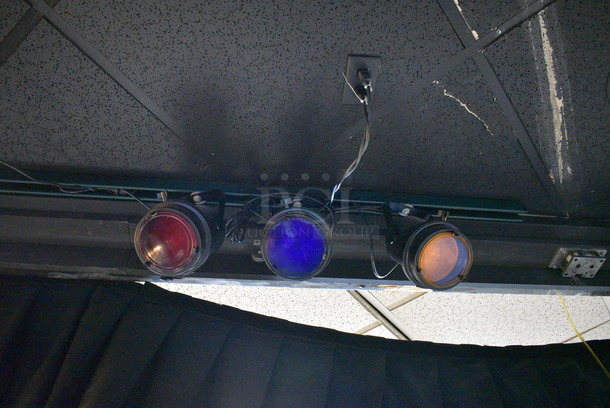 18 Black Metal Stage Lights. (12 Are Mounted To The Ceiling and 6 Are Sitting On The Stage) 6x6x12. 18 Times Your Bid! BUYER MUST REMOVE - Image 7 of 9