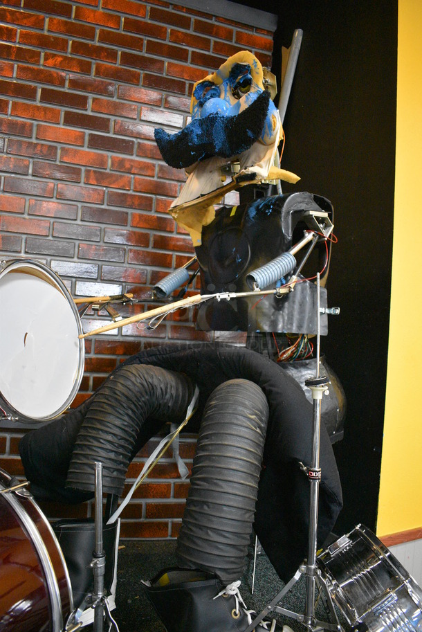 Metal Animatronic Band Member w/ Mustache, 2 Black Shoes and Fake Drum Set. 28x30x68, 21x33x35. BUYER MUST REMOVE - Image 6 of 11