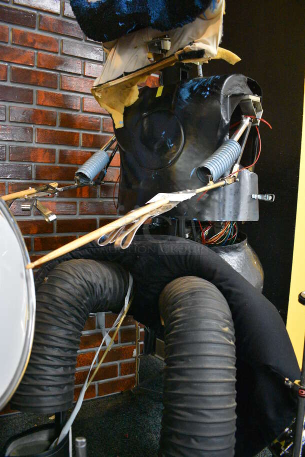 Metal Animatronic Band Member w/ Mustache, 2 Black Shoes and Fake Drum Set. 28x30x68, 21x33x35. BUYER MUST REMOVE - Image 8 of 11