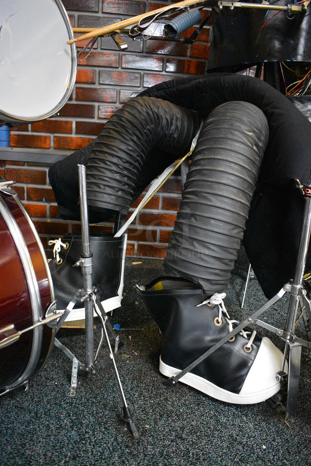 Metal Animatronic Band Member w/ Mustache, 2 Black Shoes and Fake Drum Set. 28x30x68, 21x33x35. BUYER MUST REMOVE - Image 9 of 11