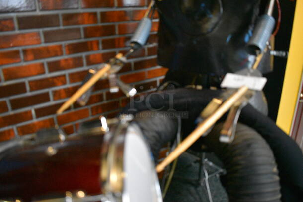 Metal Animatronic Band Member w/ Mustache, 2 Black Shoes and Fake Drum Set. 28x30x68, 21x33x35. BUYER MUST REMOVE - Image 10 of 11