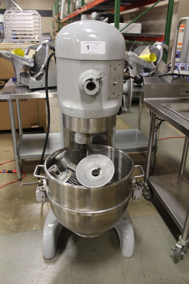 AWESOME! Hobart Model H600 Stainless Steel  60qt  Planetary Floor Mixer With Brand New Commercial Mixing Bowl. Includes Whisk Attachment, Paddle Attachment And Dough Hook. 23x36x54. 208V. 3 Phase. Working When Pulled!