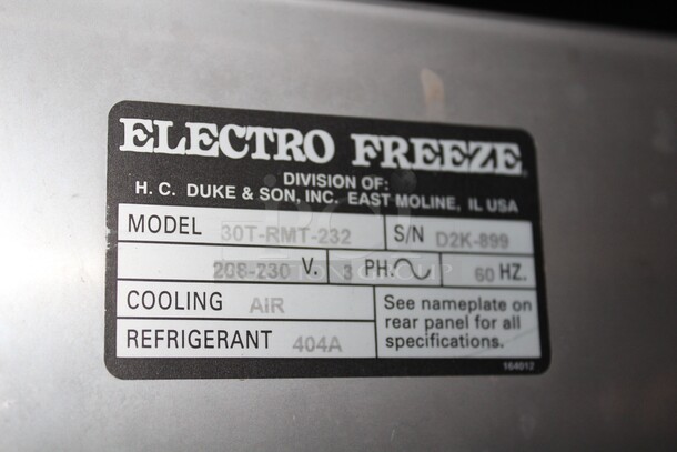 WOW WOW WOW! Electro Freeze Model 30T-RMT-232 Commercial Stainless Steel Air Cooled  Two Flavor Plus Twist Soft Serve Ice Cream/Custard/Frozen Yogurt Machine On Commercial Casters. 26x38.5x68. 208-230V. 3 Phase. Working When Pulled!  - Image 3 of 8