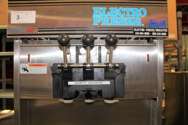 WOW WOW WOW! Electro Freeze Model 30T-RMT-232 Commercial Stainless Steel Air Cooled  Two Flavor Plus Twist Soft Serve Ice Cream/Custard/Frozen Yogurt Machine On Commercial Casters. 26x38.5x68. 208-230V. 3 Phase. Working When Pulled!  - Image 4 of 8