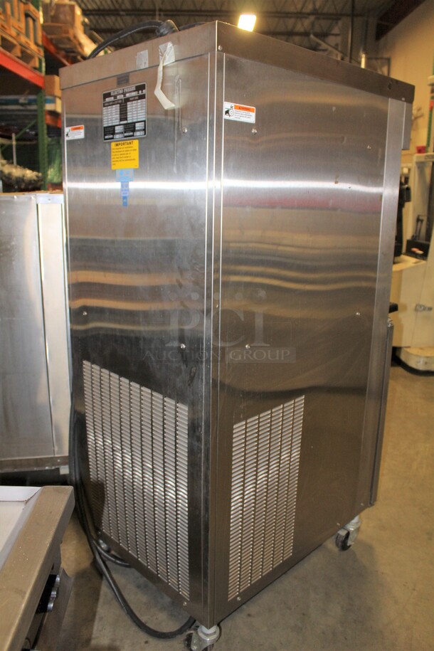 WOW WOW WOW! Electro Freeze Model 30T-RMT-232 Commercial Stainless Steel Air Cooled  Two Flavor Plus Twist Soft Serve Ice Cream/Custard/Frozen Yogurt Machine On Commercial Casters. 26x38.5x68. 208-230V. 3 Phase. Working When Pulled!  - Image 6 of 8