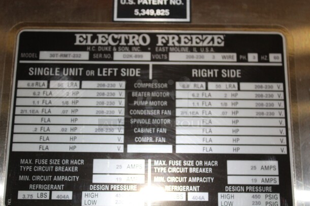 WOW WOW WOW! Electro Freeze Model 30T-RMT-232 Commercial Stainless Steel Air Cooled  Two Flavor Plus Twist Soft Serve Ice Cream/Custard/Frozen Yogurt Machine On Commercial Casters. 26x38.5x68. 208-230V. 3 Phase. Working When Pulled!  - Image 7 of 8