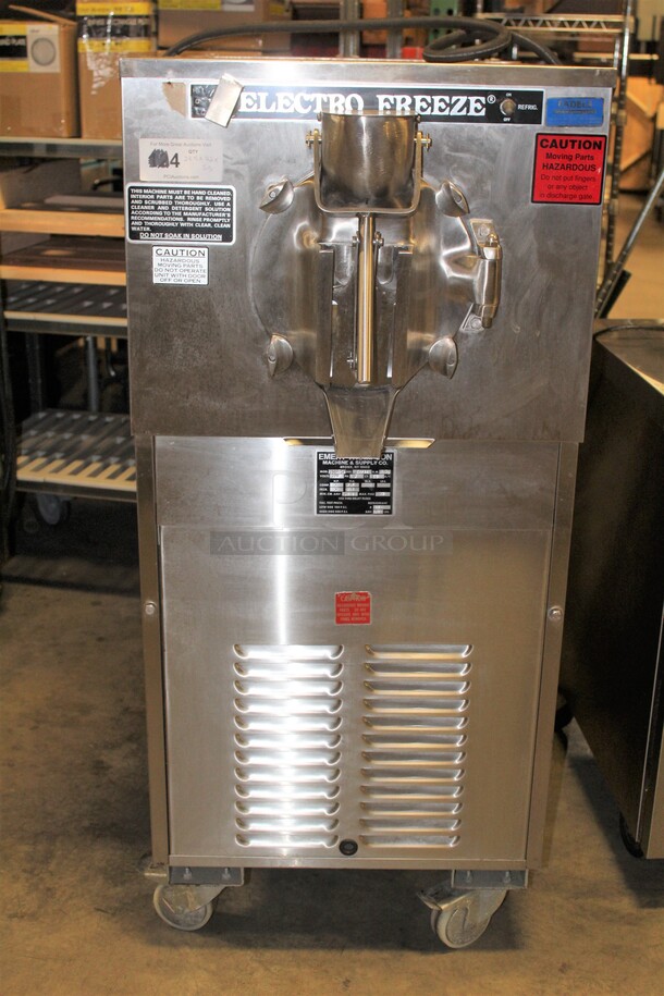 FABULOUS! Electro Freeze/Emery Thompson  Model 20LA-SP Commercial Stainless Steel Ice Cream/Custard/Frozen Yogurt Batch Freezer On Commercial Casters. 23.5x42x53. 220V. 3 Phase. Working When Pulled! 