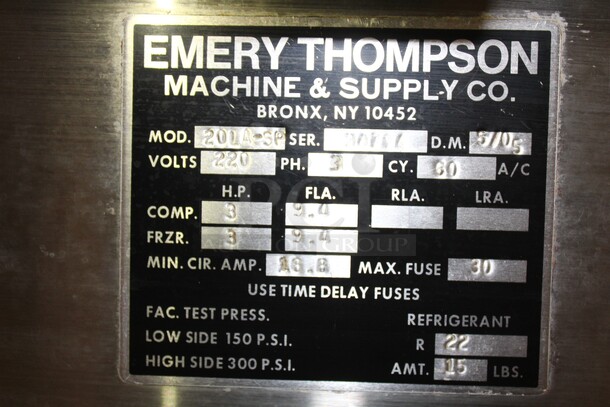 FABULOUS! Electro Freeze/Emery Thompson  Model 20LA-SP Commercial Stainless Steel Ice Cream/Custard/Frozen Yogurt Batch Freezer On Commercial Casters. 23.5x42x53. 220V. 3 Phase. Working When Pulled!  - Image 7 of 7