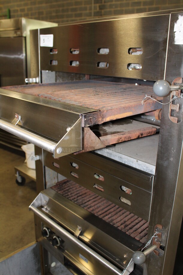 FANTASTIC! Garland Model M110X Commercial Stainless Steel Natural Gas Double Upright Broiler/Salamander/Cheese Melter On Commercial Casters. 34x36x68. - Image 3 of 7