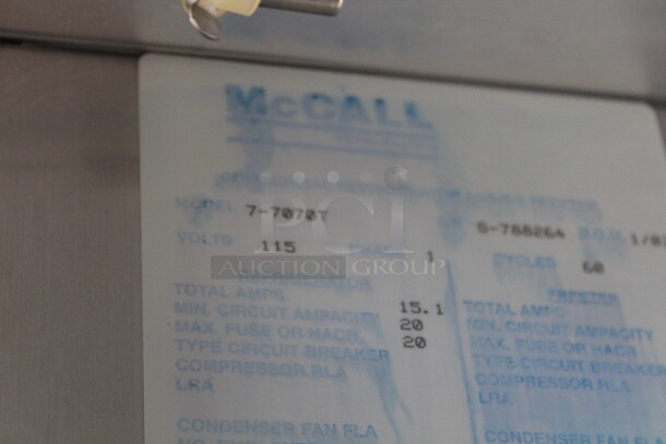 SUPER FIND! McCall Model 7-7070T Commercial Stainless Steel Triple Solid Door Reach In Refrigerator/Cooler On Commercial Casters. 83x34x84. 115V/60Hz. 1 Phase. Working When Pulled! - Image 5 of 8