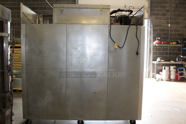 SUPER FIND! McCall Model 7-7070T Commercial Stainless Steel Triple Solid Door Reach In Refrigerator/Cooler On Commercial Casters. 83x34x84. 115V/60Hz. 1 Phase. Working When Pulled! - Image 7 of 8