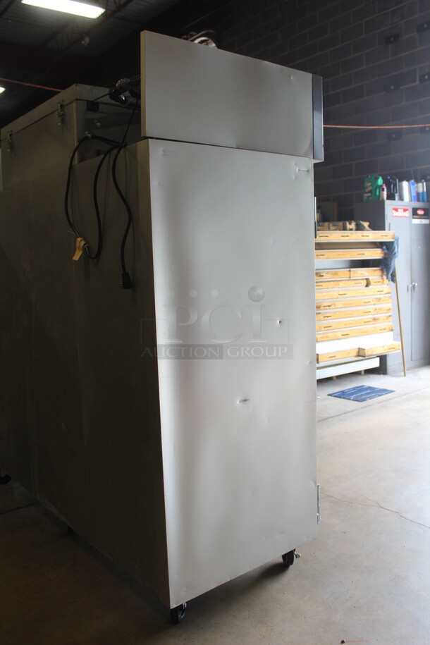 SUPER FIND! McCall Model 7-7070T Commercial Stainless Steel Triple Solid Door Reach In Refrigerator/Cooler On Commercial Casters. 83x34x84. 115V/60Hz. 1 Phase. Working When Pulled! - Image 8 of 8