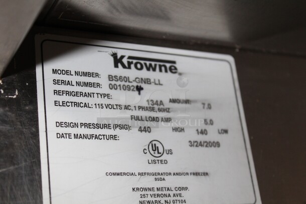 WOW! Krowne Model BS60L-GNB-LL Commercial Two Section Glass Door Bar Back Refrigerator/Cooler. 60x24x36. 115V/60Hz. Working When Pulled! - Image 5 of 8