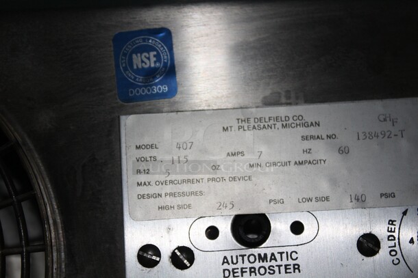 NICE! Delfield Model 407 Commercial Stainless Steel Single Door Undercounter Refrigerator/Cooler On Commercial Casters. 27x28.5x34. 115V/60Hz. Working When Pulled! - Image 3 of 5
