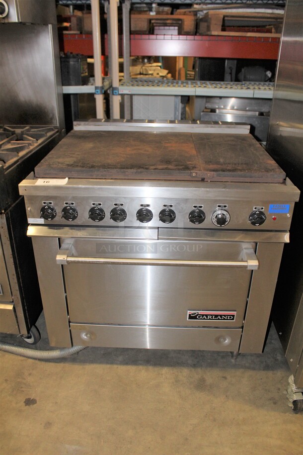 GREAT! Garland Commercial Stainless Steel Electric Oven With Griddle Top. 36x38x36. 240V. 3 Phase. Working When Pulled!  - Image 1 of 8