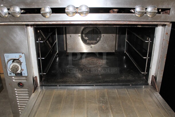 AWESOME! US Range Model C836-6RC Commercial Stainless Steel Natural Gas 6 Burner Range With CONVECTION Oven And Overhead Salamander/Broiler/Cheese Melter On Commercial Casters. 36x38x74 - Image 2 of 7