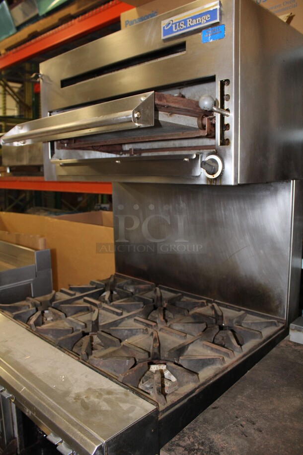 AWESOME! US Range Model C836-6RC Commercial Stainless Steel Natural Gas 6 Burner Range With CONVECTION Oven And Overhead Salamander/Broiler/Cheese Melter On Commercial Casters. 36x38x74 - Image 3 of 7