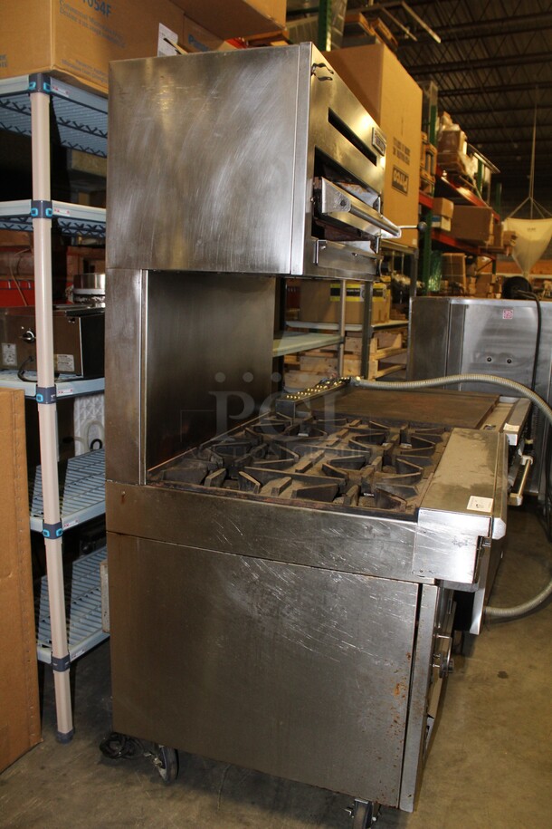 AWESOME! US Range Model C836-6RC Commercial Stainless Steel Natural Gas 6 Burner Range With CONVECTION Oven And Overhead Salamander/Broiler/Cheese Melter On Commercial Casters. 36x38x74 - Image 6 of 7