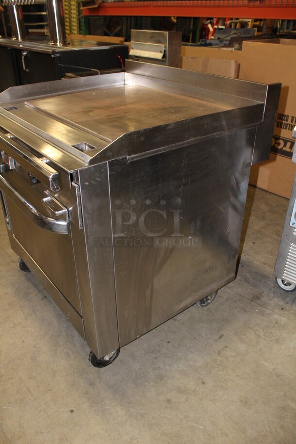 SUPER FIND! Commercial Stainless Steel Natural Gas Oven With Griddle Top On Commercial Casters. 36x37.5x38.5 - Image 3 of 6