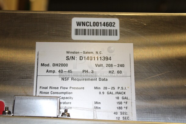TERRIFIC! Champion DH2000 High Temp Door Type Dishwasher With  Built-In Booster. 26x26x63.5. 208-240V/60Hz. 3 Phase. - Image 7 of 8