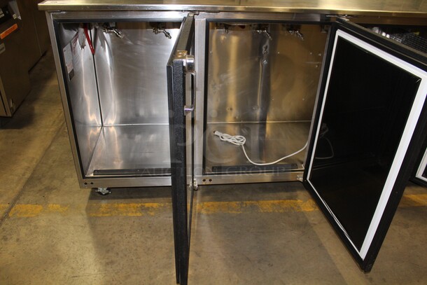 FANTASTIC! Glastender Model BB84-R6-GSH Commercial Three Section Glass Door Back Bar Refrigerator/Cooler On Commercial Casters. 84x25x40. 115V/60Hz. Working When Pulled! - Image 2 of 11