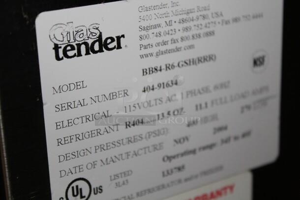 FANTASTIC! Glastender Model BB84-R6-GSH Commercial Three Section Glass Door Back Bar Refrigerator/Cooler On Commercial Casters. 84x25x40. 115V/60Hz. Working When Pulled! - Image 4 of 11