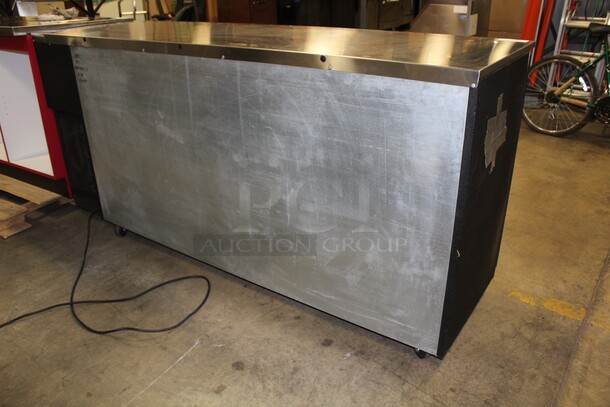 FANTASTIC! Glastender Model BB84-R6-GSH Commercial Three Section Glass Door Back Bar Refrigerator/Cooler On Commercial Casters. 84x25x40. 115V/60Hz. Working When Pulled! - Image 10 of 11